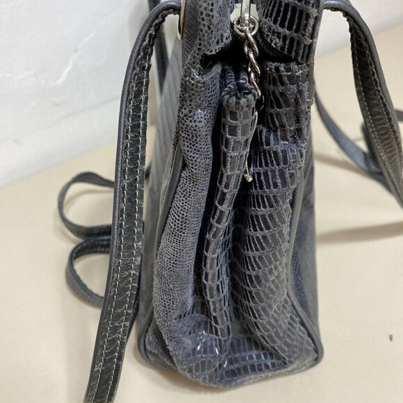 DUE FRATELLI Grey Snake Embossed Leather Women's Shoulder Bag - Picture 7 of 8